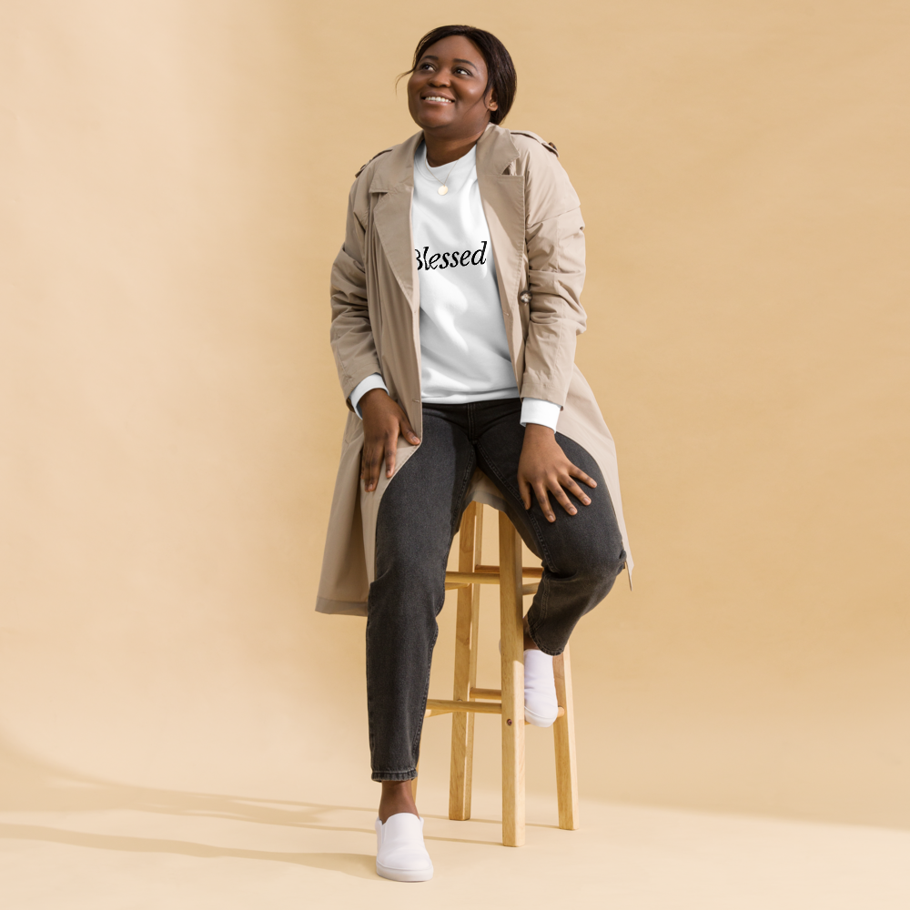 White 'Blessed' Unisex Premium Sweatshirt