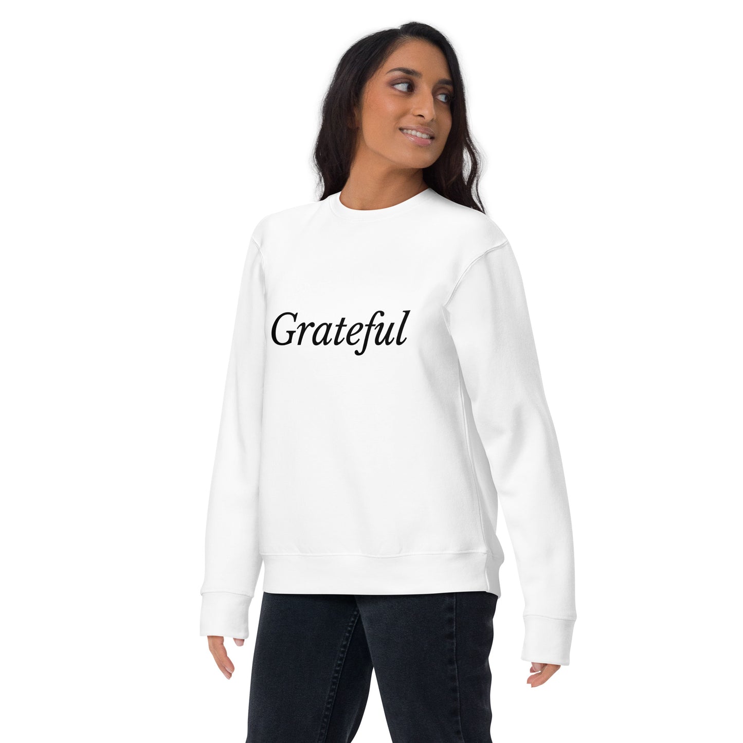 White 'Grateful' Unisex Premium Sweatshirt