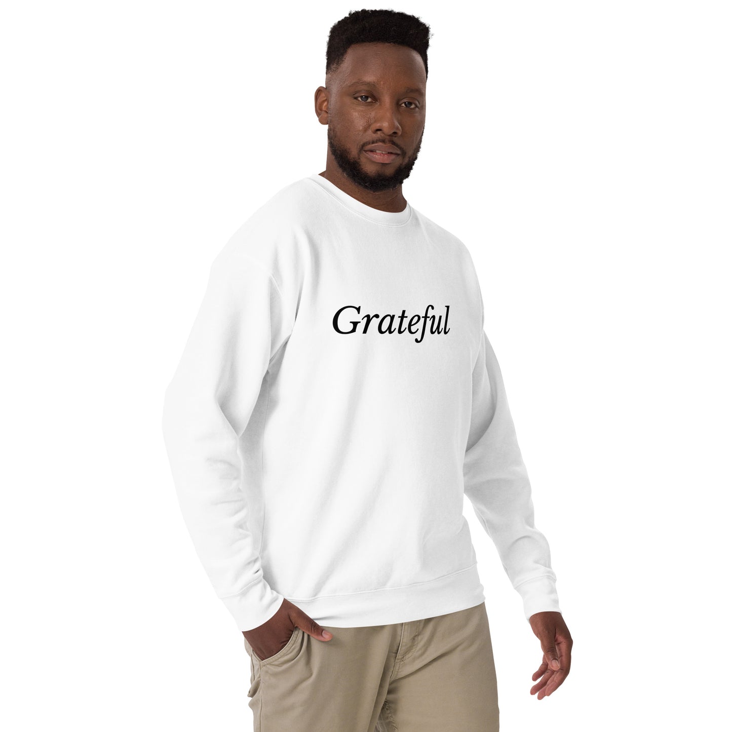 White 'Grateful' Unisex Premium Sweatshirt
