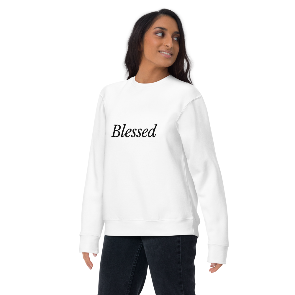 White 'Blessed' Unisex Premium Sweatshirt