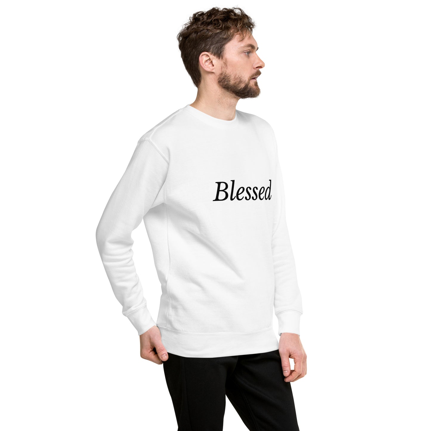 White 'Blessed' Unisex Premium Sweatshirt